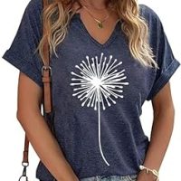 Vintage Flowers V Neck Shirt for Women Boho Floral Wildflowers Graphic Tee Casual Cottagecore Summer T Shirt