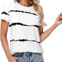 Womens Tops Dressy Casual Short Sleeve Color Block Striped Crewneck Tee Shirts - Casual Cute Comfy Soft Summer Blouse
