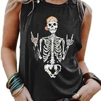 BRUBOBO Womens Funny Skull Graphic Tank Tops Summer High Neck Sleeveless Workout Tee Shirts
