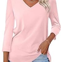 Minetom Women's V Neck 3/4 Sleeve T Shirt Solid/Color Block Casual Basic Tops Summer Tees