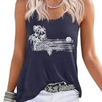 Beopjesk Women's Gradient Coconut Tree Tank Tops Summer Sleeveless V-Neck Button Down Henley Shirt