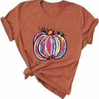 Womens Fall T Shirts Cute Pumpkin Graphic Tshirt Funny Thanksgiving Tops Casual Short Sleeve Holiday Clothes