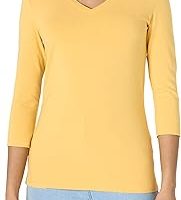 Amazon Essentials Women's Classic-Fit 3/4 Sleeve V-Neck T-Shirt (Available in Plus Size), Multipacks