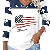KTILG Women's V Neck T Shirts 3/4 Sleeve Blouse Summer Tops Dressy Casual Solid Basic Tees