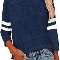 Womens 3/4 Sleeve Fashion Crewneck Tops Patchwork Blouse Casual Loose Comfy Shirt