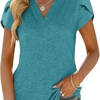 Womens Tops V Neck Ruffle Short Sleeve Tshirts Tunic Summer Business Casual Tops Blouses for Women
