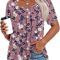 Anymeet Womens Summer Tops Casual Shirts Pleated Tunic M-3XL