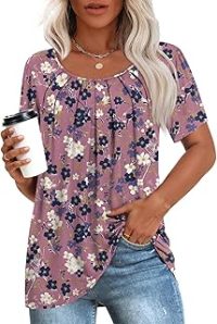 Anymeet Womens Summer Tops Casual Shirts Pleated Tunic M-3XL