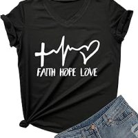DANVOUY Women's V-Neck Summer Casual Letters Printed Short Sleeves Graphic T-Shirt