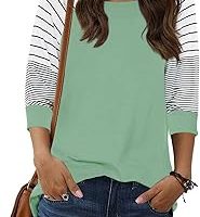 ReachMe Women's Casual 3/4 Sleeve T Shirts Crewneck Striped Raglan Sleeve Tee Shirts Loose Fit Blouses