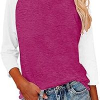 Womens Baseball Tee 3/4 Sleeve Fashion Crewneck Tops Color Block Blouse Casual Raglan Shirt