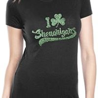 Womens I Clover Shenanigans Glitter T Shirt Novelty Saint Patricks Day Shirt